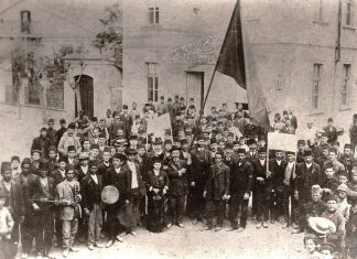 Prvi maj, proslavaljanje tokom Otomanskog perioda, Skoplje 1909. godine; Državni arhiv Republike Makedonije